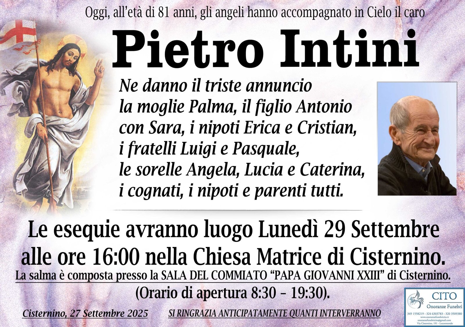 Pietro Intini - ONORANZE FUNEBRI CITO